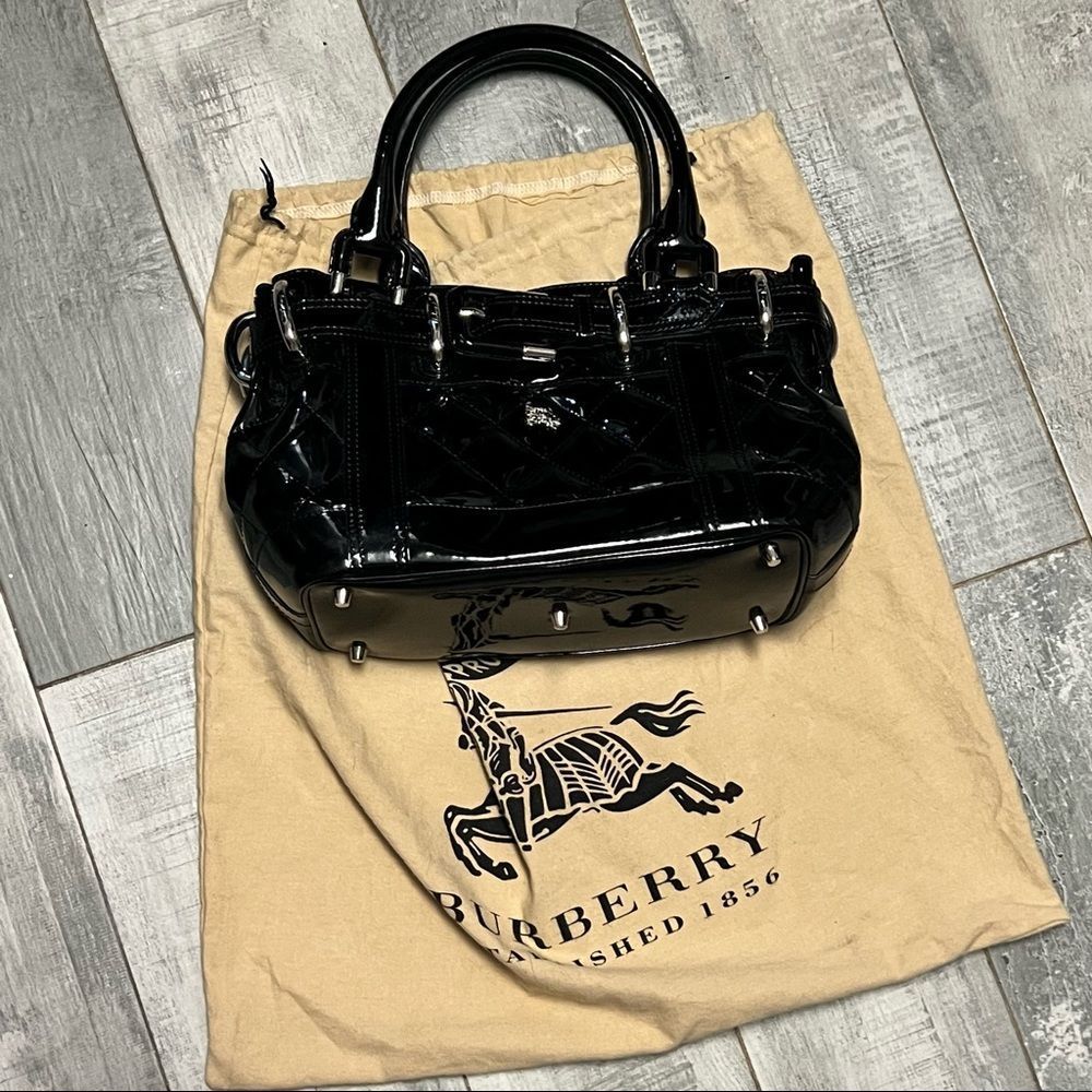 RARE Burberry Prorsum Black Patent Leather Quilted Beaton Check Hobo handbag - Picture 2 of 16